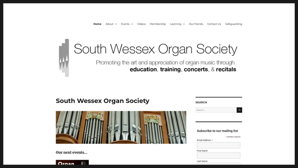 Screenshot of the South Wessex Organ Society website