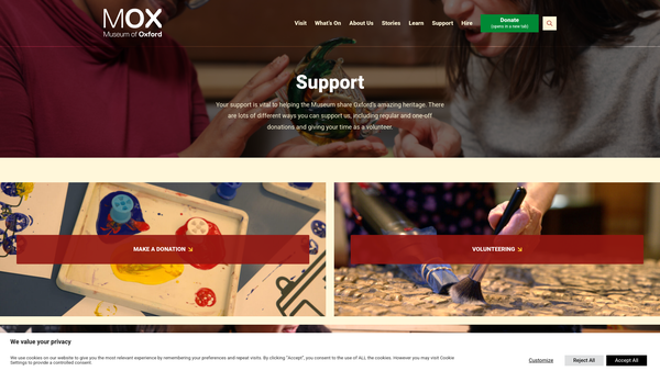 Screenshot of the Museum Of Oxford Development Trust website