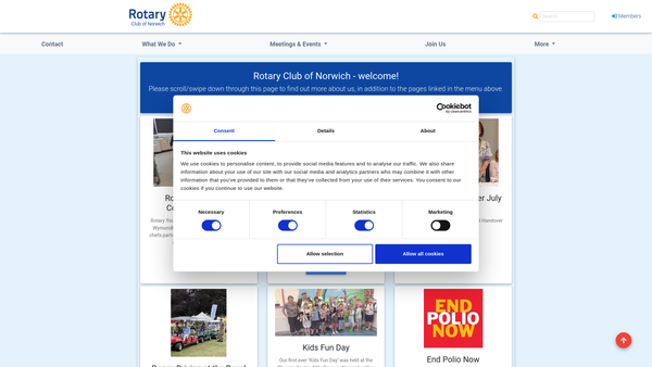 Screenshot of the The Rotary Club Of Norwich Charity Service Fund website