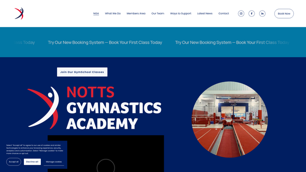 Screenshot of the Notts Gymnastics Academy website