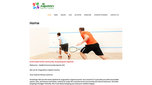 Screenshot of the Radford Community Sports CIO website