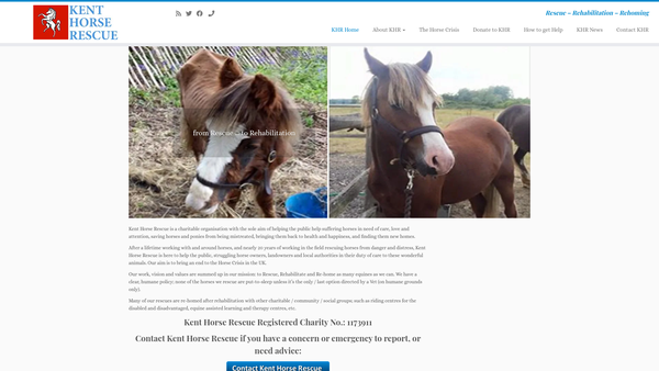 Screenshot of the Kent Horse Rescue website