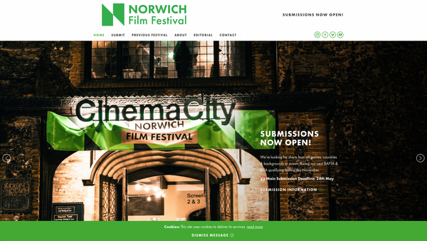 Screenshot of the Norwich Film Festival website