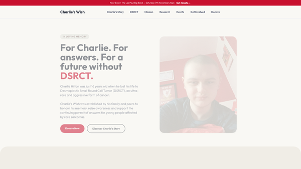 Screenshot of the Charlie's Wish website