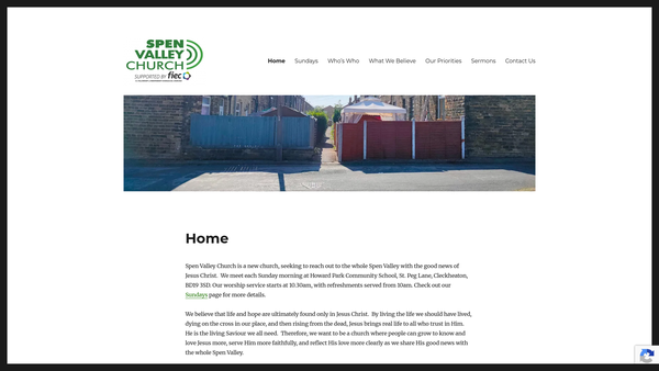 Screenshot of the Spen Valley Church website