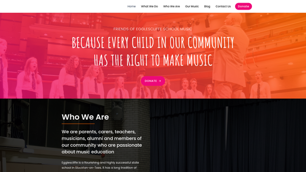 Screenshot of the The Friends Of Egglescliffe School Music website