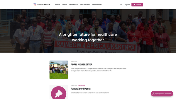 Screenshot of the Rainbow For Africa UK - R4a UK Medical Development website