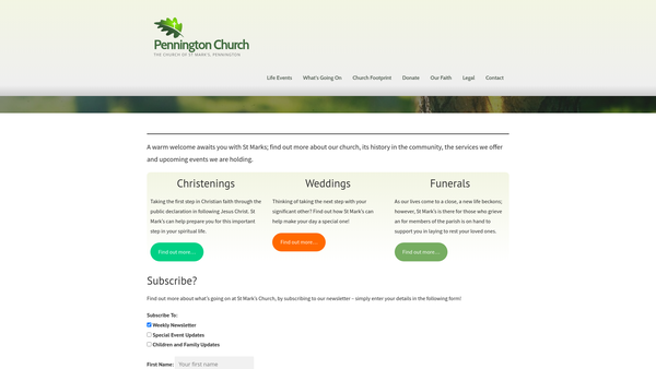 Screenshot of the The Parochial Church Council Of The Ecclesiastical Parish Of St Mark, Pennington website