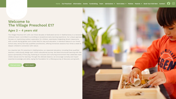 Screenshot of the The Village Pre-School E17 website