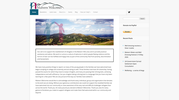 Screenshot of the Malvern Welcomes website