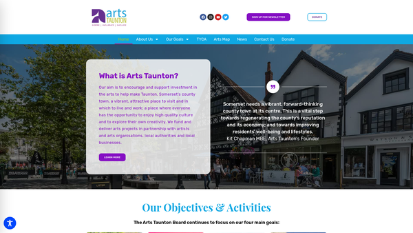 Screenshot of the Arts Taunton website