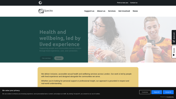 Screenshot of the Spectra website
