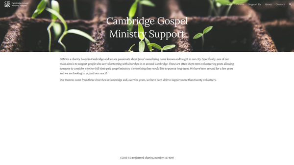 Screenshot of the Cambridge Gospel Ministry Support website