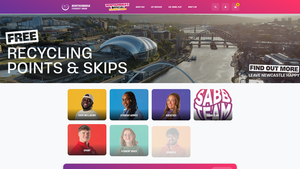 Screenshot of the Northumbria Students' Union website