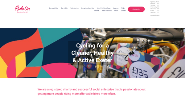 Screenshot of the Ride On - Cycling For All website