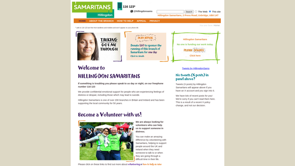 Screenshot of the Samaritans Of Hillingdon website