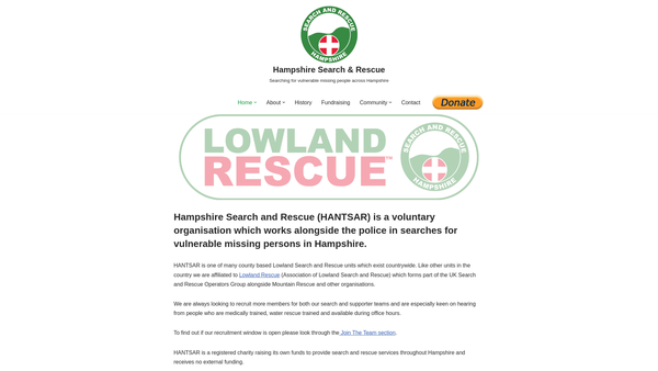 Screenshot of the Hampshire Search And Rescue website