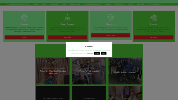 Screenshot of the Kicking Off Against Cancer website