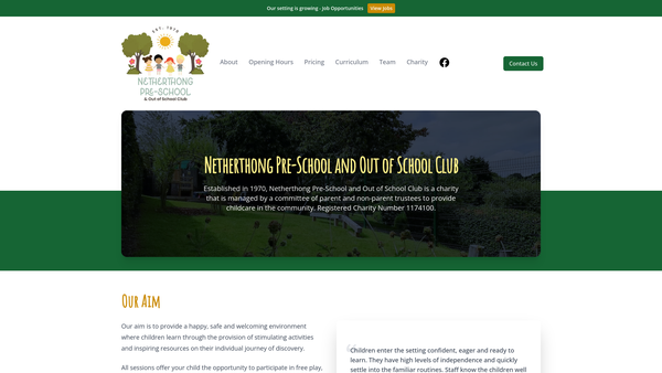 Screenshot of the Netherthong Pre-School And Out Of School Club website