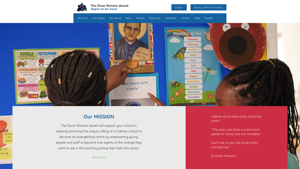 Screenshot of the The Oscar Romero Award Trust website