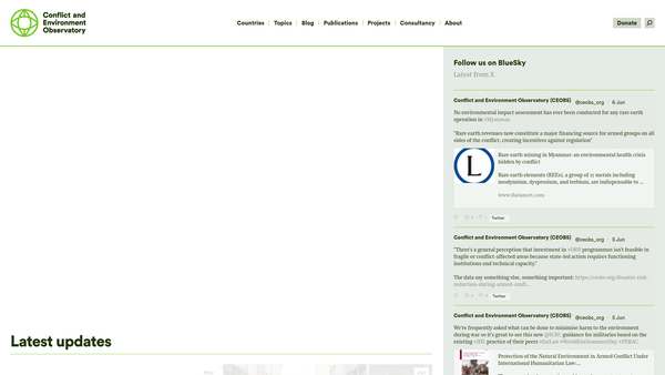 Screenshot of the The Conflict And Environment Observatory website