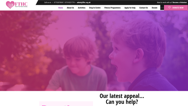Screenshot of the From The Heart Charity website