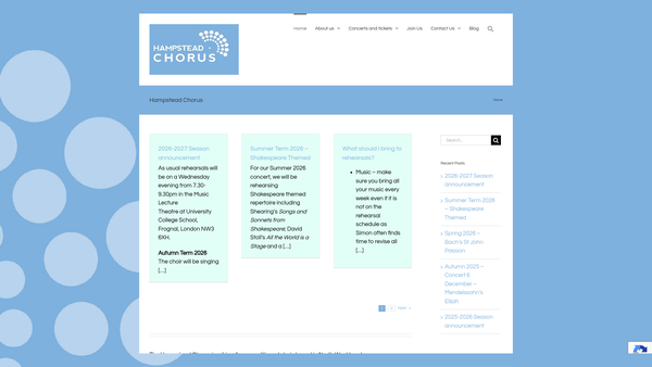 Screenshot of the Hampstead Chorus website