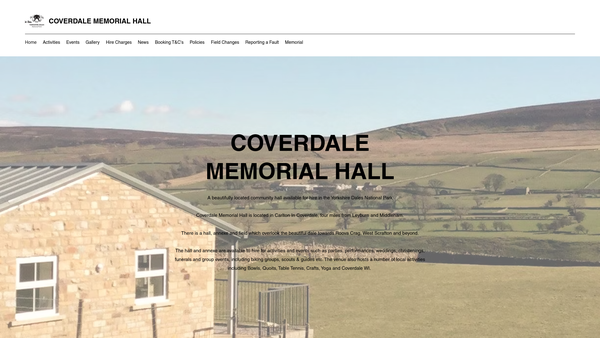 Screenshot of the Coverdale Memorial Hall website