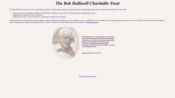 Screenshot of the The Bob Halliwell Charitable Trust website