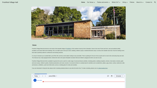 Screenshot of the The Freshford Village Memorial Hall website