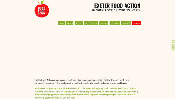Screenshot of the Exeter Food Action website