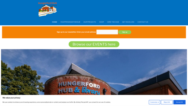 Screenshot of the Hungerford Library And Community Trust website
