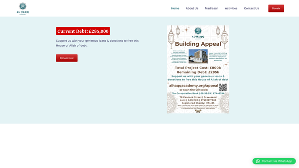 Screenshot of the Al-Haqq Academy website