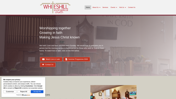 Screenshot of the Whiteshill Evangelical Church website