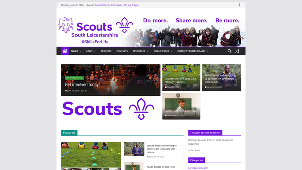 Screenshot of the South Leicestershire District Scout Council website
