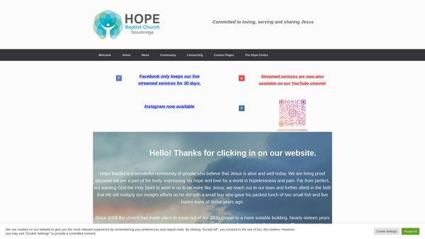 Screenshot of the Hope Baptist Church Stourbridge website
