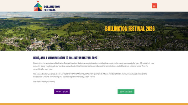 Screenshot of the Bollington Festival website