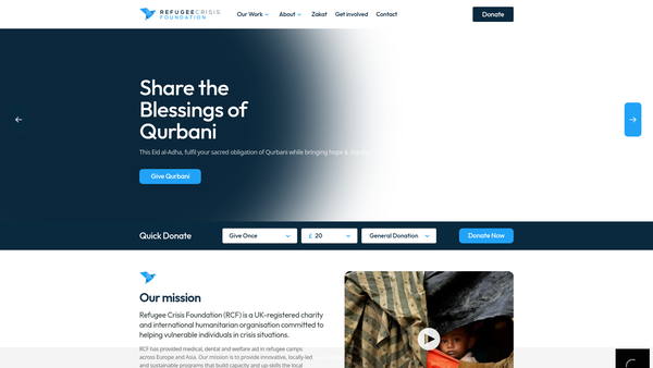 Screenshot of the Refugee Crisis Foundation website