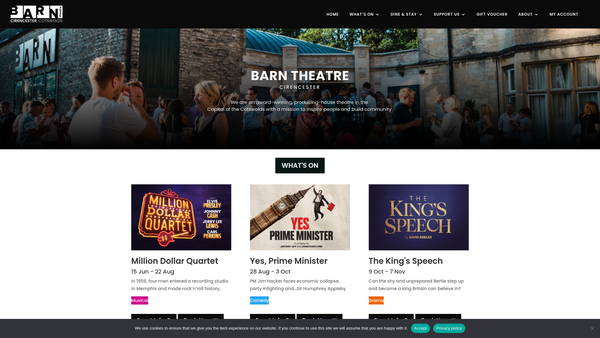 Screenshot of the The Barn Theatre Project website