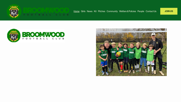 Screenshot of the Broomwood Football Club Limited website