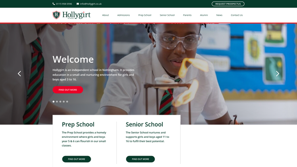 Screenshot of the Hollygirt School website