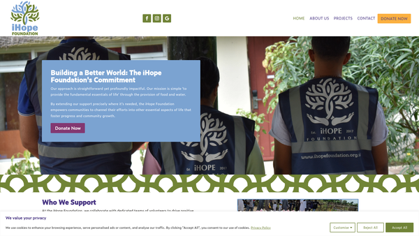 Screenshot of the Ihope Foundation website