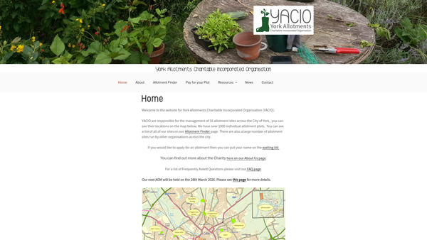 Screenshot of the York Allotments CIO website