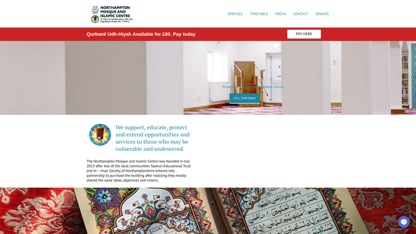 Screenshot of the Northampton Mosque And Islamic Centre website