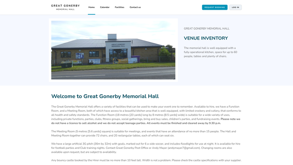 Screenshot of the Great Gonerby Memorial Hall website