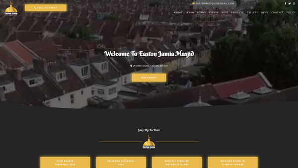 Screenshot of the Easton Jamia Masjid website