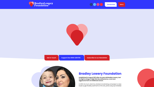 Screenshot of the The Bradley Lowery Foundation website