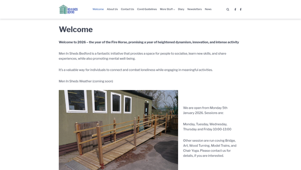 Screenshot of the Men In Sheds Bedford website
