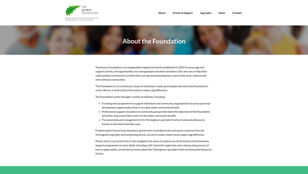 Screenshot of the The Kearns Foundation website