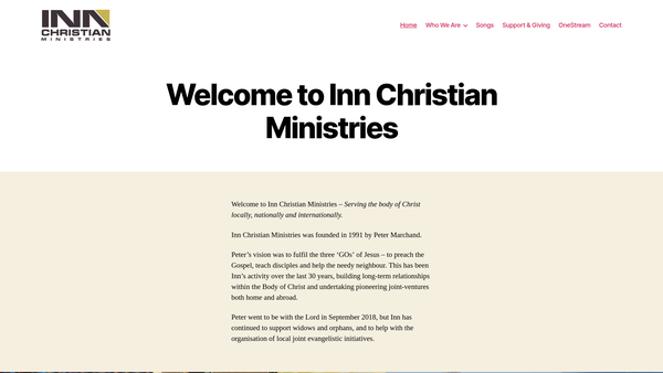 Screenshot of the Inn Christian Ministries website